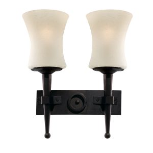 Cartwheel 2Lt Wall Light - Black Metal & Sanded Glass