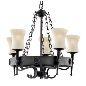Cartwheel 5Lt Pendant - Black Metal & Sanded Glass