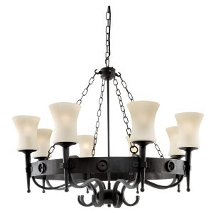 Cartwheel 8Lt Pendant - Black Metal & Sanded Glass