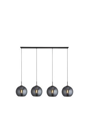 Amsterdam 4Lt Bar Pendant - Black Metal & Smoked Glass