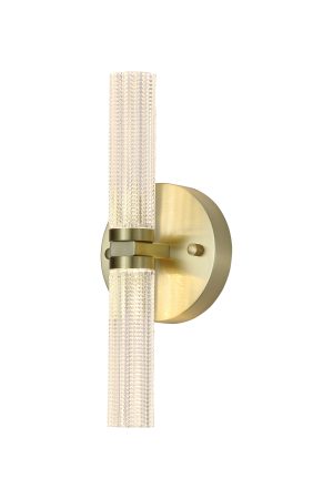 Aberdeen LED Up/Down Wall Light, Satin Brass Metal with Clea