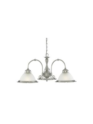 American Diner 3Lt Pendant - Satin Silver Metal & Acid Glass