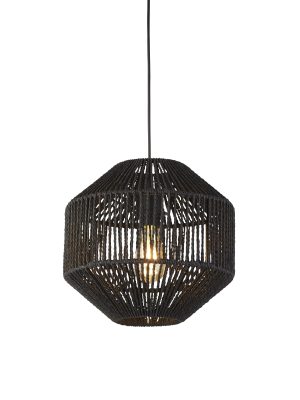 Wicker Pendant - Matt Black Metal & Black Rope Shade
