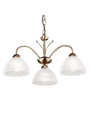 Milanese 3Lt Pendant - Antique Brass Metal & Alabaster Glass