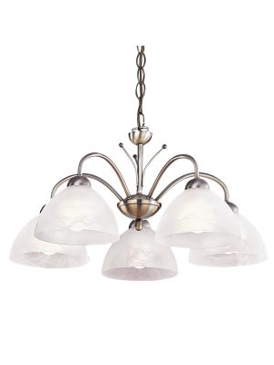 Milanese 5Lt Pendant - Antique Brass Metal & Alabaster Glass