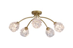 Astral 5Lt Flush, Gold Metal With Glass Shades