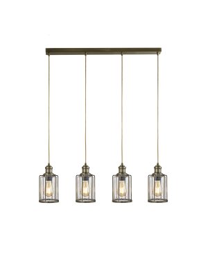 Pipes 4Lt Bar Pendant - Antique Brass Metal & Seeded Glass