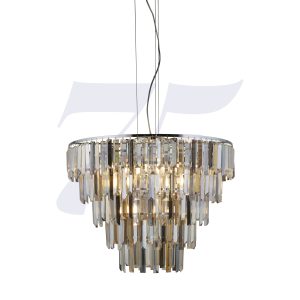 Clarissa 9Lt Pendant - Chrome & Clear, Smoked & Amber Glass