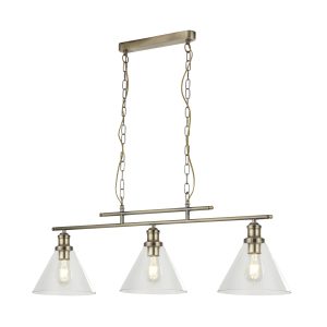Pyramid 3Lt Pendant - Antique Brass & Glass Shades