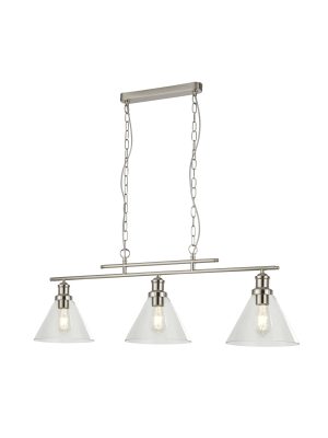 Pyramid 3Lt Bar Pendant - Satin Silver Metal & Glass