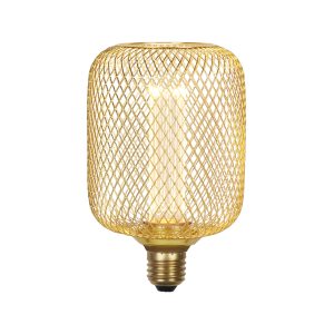 Wire Mesh Effect Drum Lamp - Gold Metal
