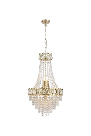 Louis Phillipe 6Lt Pendant Lamp, Satin Brass with Clear crys