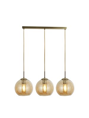 Balls 3Lt Bar Pendant - Antique Brass Metal & Amber Glass