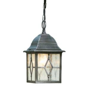 Genoa Outdoor Pendant - Black Silver Metal & Leaded Glass