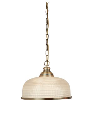 Bistro II Pendant - Antique Brass & Holophane Style Glass
