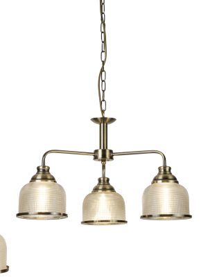 Bistro II 3Lt Pendant-Antique Brass & Holophane Style Glass