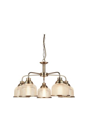 Bistro II 5Lt Pendant -Antique Brass & Holophane Style Glass