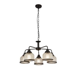 Highworth 5Lt Pendant - Black Metal & Holophane Style Glass