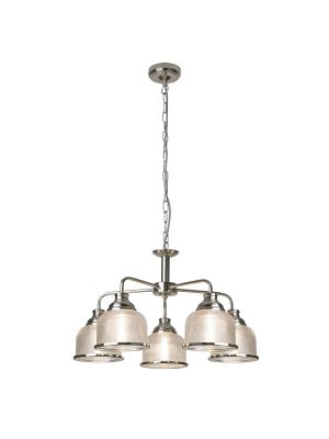 Bistro II 5Lt Pendant- Satin Silver & Holophane Style Glass