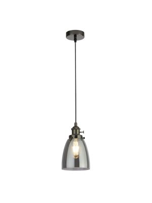 Camden 1Lt Pendant - Black Chrome Metal & Smoked Glass