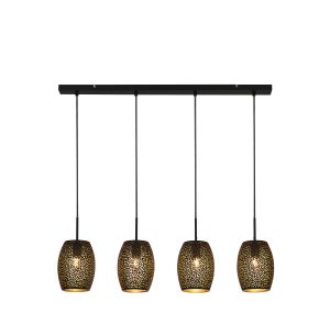 Laser 4Lt Bar Pendant - Black & Gold Laser Cut Metal