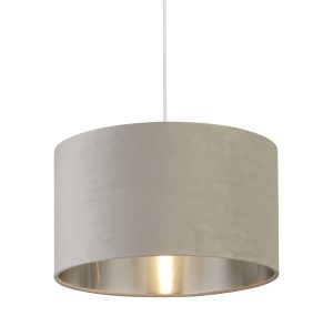 Drum Shade - Light Grey Velvet with Silver Inner Dia.38cm