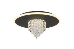 Deluge LED Flush, Black Metal with Crystal Glass