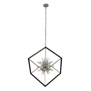 Stellar 6Lt Pendant- Black Metal & Crystal Glass