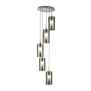 Duo I 5Lt Pendant - Satin Silver Metal & Smoked Glass