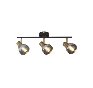 Westminster 3Lt Spot-Black, Satin Brass Metal & Smoked Glass