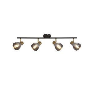 Westminster 4Lt Spot-Black, Satin Brass Metal & Smoked Glass