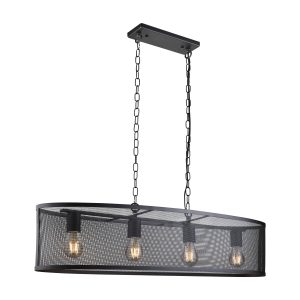 Fishnet 4Lt Oval Pendant - Matt Black Metal & Mesh Shade