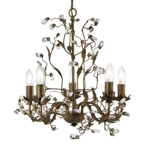 Almandite 5Lt Pendant - Brown Gold Metal & Clear Crystal