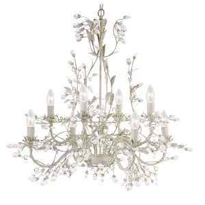 Alamandite 8Lt Pendant - Cream & Gold Metal & Glass Drops