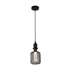 Wire Mesh Effect Drum Lamp - Black Metal