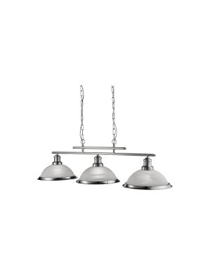 Bistro 3Lt Bar Pendant - Satin Silver Metal & Acid Glass