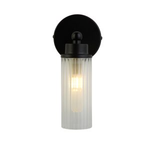Imperial 1Lt Wall Light, Matt Black Metal & Clear Ribbed Gla