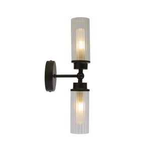 Imperial 2Lt Wall Light, Matt Black Metal & Clear Ribbed Gla