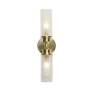 Imperial 2Lt Wall Light, Satin Brass Metal & Clear Ribbed Gl