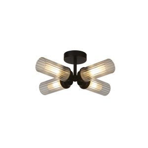 Imperial 4LT Flush, Black and Clear Ribbed Glass