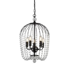 Shower 5Lt Pendant - Black Metal & Clear Crystal