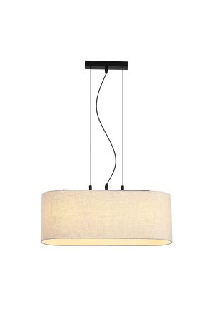 Hessian 3Lt Pendant, Black Metal with Linen Shade