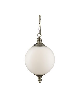 Vulcan Pendant - Antique Brass Metal & Opal Glass