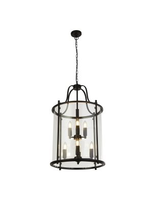Lantern Grande 8Lt Pendant - Black Metal & Glass