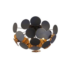 Discus 3Lt Semi-Flush - Black Metal, Black & Gold PC Discs