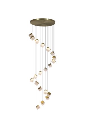 Cuboid 20Lt LED Multi Drop Pendant, Satin Brass Metal with C
