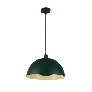 Mars 1LT Pendant, Matt Green Metal & Cream Inner 25cm
