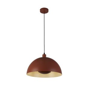 Mars 1LT Pendant, Burnt Orange Metal & Cream Inner 25cm