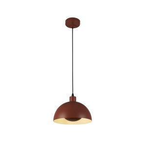 Mars 1LT Pendant, Burnt Orange Metal & Cream Inner 40cm
