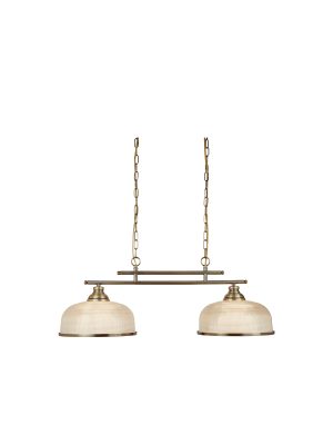 Bistro II 2Lt Pendant- Antique Brass & Holophane Style Glass